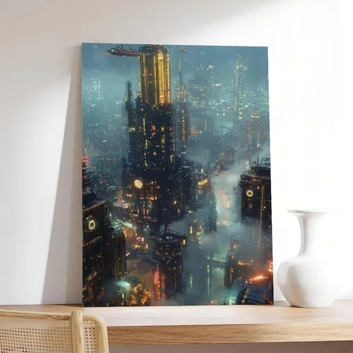 Vista 7 de Retro Futurism Cityscape Print – Neon Sci-Fi Wall Decor – Cyber Steampunk Poster for Gamers & Collectors Canvas Poster Wall Art Decor Print Picture