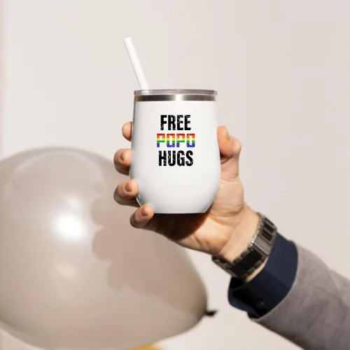Vista 4 de LGBT Lesbian Gay Pride Rainbow Gift for Popo Hugs Supporters 12oz Wine Tumbler Cup