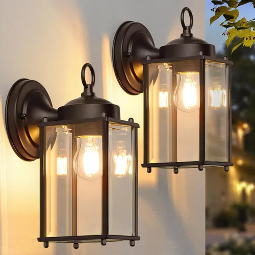 Vista 11 de Farol de pared para exteriores, aplique de pared impermeable de chocolate oscuro exterior, lámpara de pared para puerta delantera con vidrio