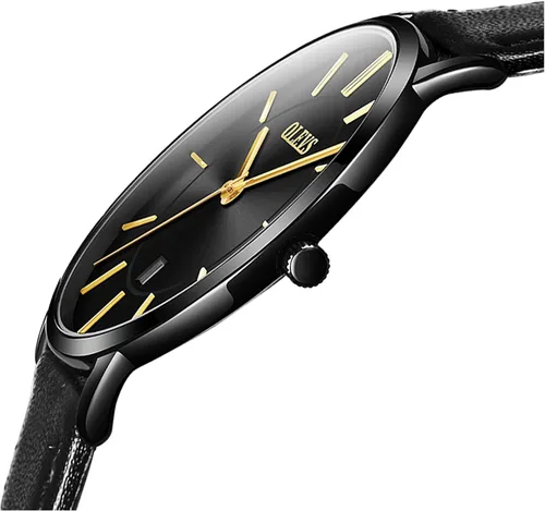 Vista 2 de OLEVS Reloj para hombre, de lujo, ligero, de cuero, impermeable, con movimiento japonés, para hombre, con fecha, calendario, minimalista, ultrafino