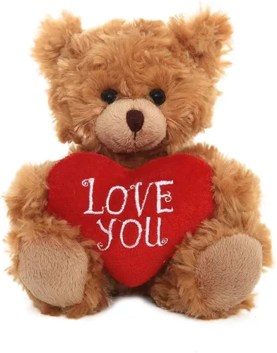 Vista 10 de Plushland Oso de Peluche Mocha Corazón - Sé Mío - Oso de Peluche para Niños y Adultos - Almohada de Corazón Bordado - Marrón - 6 pulgadas