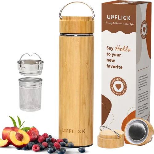 Vista 13 de Botella de agua de bambú aislada para hombres, regalo de cumpleaños, juego de té de viaje para mujeres con difusor para hojas de té sueltas, regalo