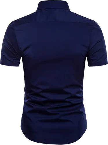 Vista 3 de LOCALMODE Camisa de vestir de algodón de ajuste regular para hombre, de manga corta, con botones