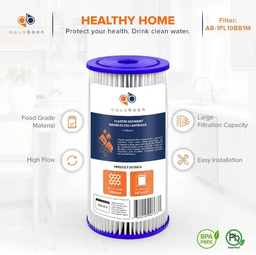 Vista 4 de Aquaboon Filtro de agua plisado de 1 micra de 10 x 4.5 pulgadas para reemplazo de filtro de agua de sedimentos para toda la casa, compatible