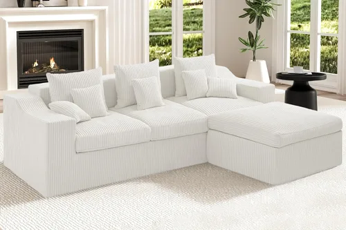 Vista 35 de HABUTWAY Sofá modular modular de 101 pulgadas con asiento profundo, moderno sofá convertible en forma de L, sofá tapizado con diván para sala