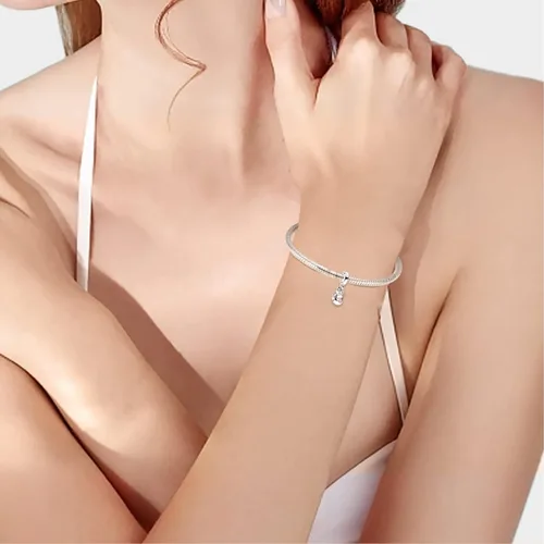 Vista 5 de NJXINJIABO Abalorio de plata de ley 925 para pulseras y collares, lindos animales, cerdo, mariposa, gusano brillante, flor, colgante, joyería