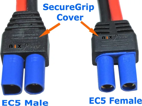 Vista 2 de Cable de alimentación de CC con aislamiento de goma de silicona de 10 AWG con EC5 macho a conector hembra EC5 con cubierta SecureGrip