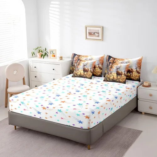 Vista 85 de Feelyou Juego de edredón de ciervo con sábanas – Tamaño Queen 7 piezas Juego de ropa de cama infantil de caza rústica – Cama de ciervo de cabaña