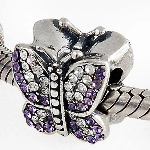Vista 3 de Dije de mariposa con cristales australianos de plata de ley 925 con dije de animal para pulsera (A)