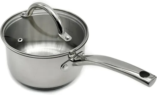 Vista 3 de Cacerola de acero inoxidable Tapa de vidrio Mango de acero Inducción Impacto consolidado 3.6QT 7.9 in