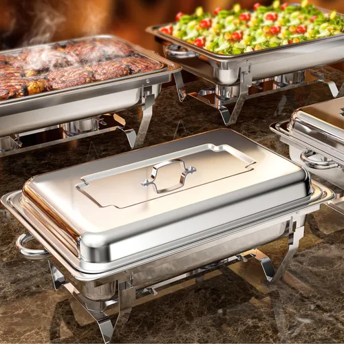 Vista 8 de Juego de 2 Platos de Roce de 8 Qt para Buffet, Juego de Chafer para Catering de Acero Inoxidable de Tamaño Completo Dorado, Rectangular
