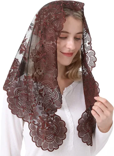 Vista 5 de Cabeza Tradicional Bordado Mantilla Encaje Triángulo Mantilla Velo Latino Masa