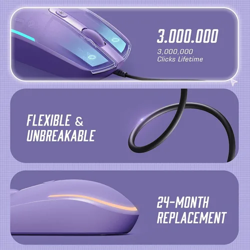Vista 4 de Seenda Ratón con cable, mouse LED RGB retroiluminado con cable USB de 4.9 ft, 1600 DPI silencioso ergonómico portátil para computadora portátil