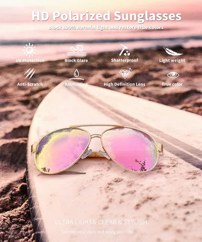 Vista 3 de Gafas de sol de aviador para mujer, polarizadas, protección UV, lentes espejadas