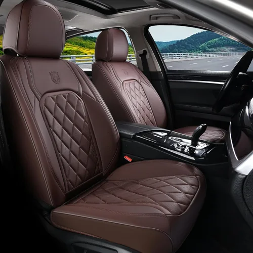 Vista 17 de Coverado Fundas de Asientos Delanteros, Funda de Asiento de Cuero Sintético de Lujo Impermeable, Protector de Asiento de Coche Beige, Funda
