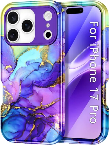 Vista 38 de Btscase Funda compatible con iPhone 17 de 6.3 pulgadas 2025, patrón de mármol 3 en 1, resistente a prueba de golpes, cuerpo completo, policarbonato