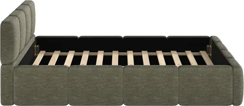 Vista 6 de Harper & Bright Designs Boucle - Base de cama de plataforma, tamaño Queen, plataforma estilo bloque, cama tapizada con conexión a tierra