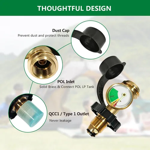 Vista 7 de Válvula de medidor de presión de gas de tanque de propano universal, indicador de nivel de tanque de propano Detector de fugas utilizado