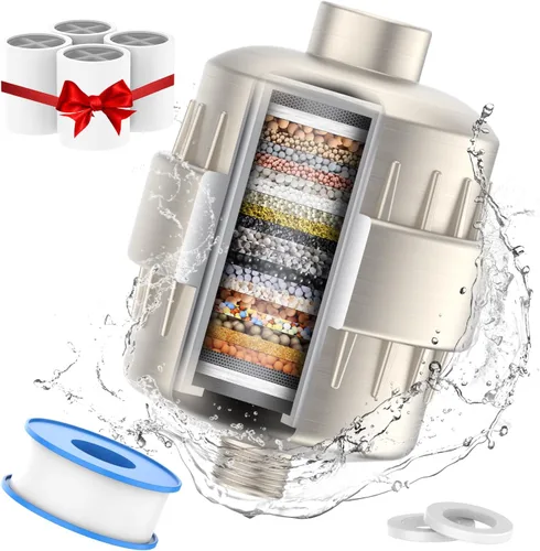 Vista 9 de Filtro de ducha negro para agua dura, filtro de ducha de 24 etapas con 4 cartuchos de filtro reemplazables que protege tu piel y cabello del cloro
