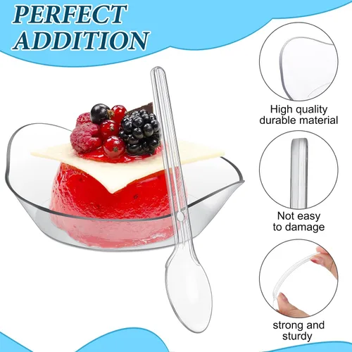 Vista 3 de 500 mini cuencos de postre con cucharas de 1 onza, mini platos desechables de postre de plástico con cucharas de plástico transparente, platos