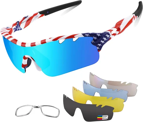 Vista 14 de BangLong Polarized UV400 Sports Sunglasses with 5 Lenses for Men Women TR90 Flexible Frame, 5 Interchangeable Lens with RX Insert, 0.9oz Sports