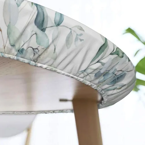 Vista 5 de Mantel elástico redondo con borde de hojas verdes salvia, ajustable para mesa de 45 a 50 pulgadas de diámetro