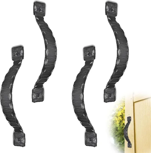 Vista 7 de Tirador o manija decorativa de hierro forjado a mano de 4.5 pulgadas Serie Farmhouse Acabado negro para cofres, armarios, baúles y puertas
