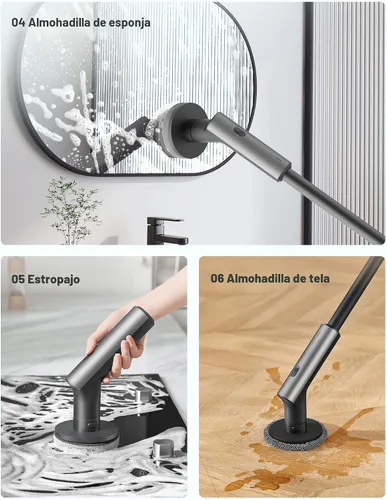 Vista 4 de HOTO Depurador eléctrico inalámbrico, 6 cabezales de cepillo, para baño