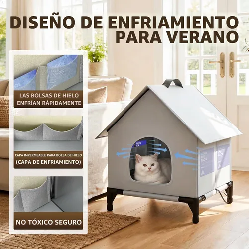 Vista 2 de Casa refrescante para gatos con bolsas de hielo para exteriores e interiores, aislada y resistente a la intemperie, refugio para gatos