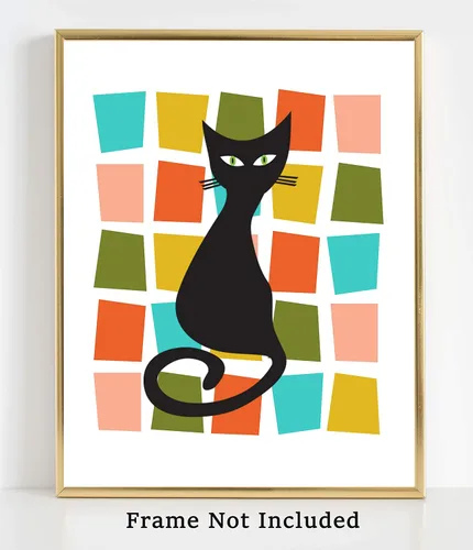 Vista 5 de WESTBROOK DESIGN STUDIO Impresión artística moderna de mediados de siglo con diseño de gato atómico, decoración abstracta sin marco, 11 x 14