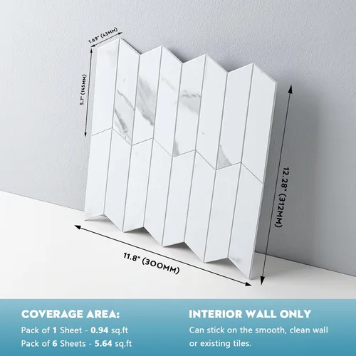 Vista 2 de HOMEART Arrow Tiles Azulejos Despegar y Pegar para Salpicadero de Cocina, Azulejos Autoadhesivos de Mármol Blanco Patrón Espiga para Salpicadero