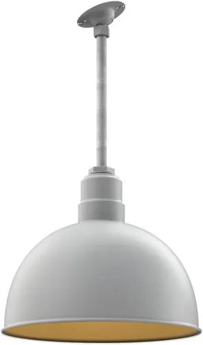 Vista 67 de Steel Lighting Co. Colgante de cuenco rosa Lámpara montada en el techo Cúpula de 15 pulgadas vástago de 12 pulgadas Estilo granero de acero
