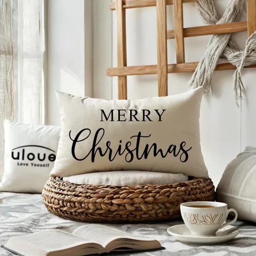 Vista 6 de Fundas de almohada lumbar de Navidad estilo granja, fundas de cojín de vacaciones de invierno, fundas de almohada decorativas rectangulares