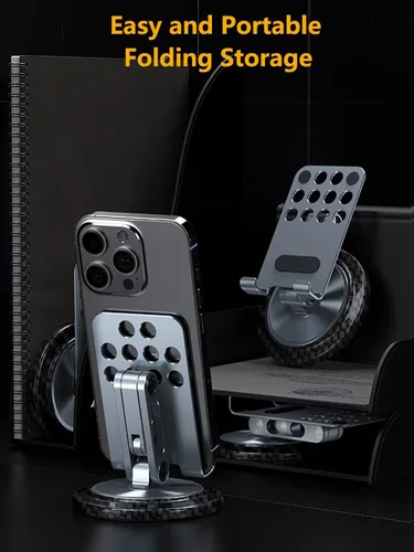 Vista 7 de Aluminum Foldable Phone Stand for Desk with Carbon Steel Base, Fully Adjustable Foldable Desktop Phone Holder Cradle Dock Compatible with iPhone