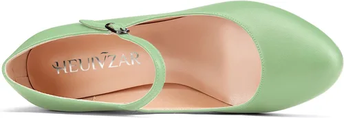 Vista 4 de HEUIVZAR Zapatos de tacón alto y grueso para mujer, estilo Mary Jane, puntera redonda, tacón medio y correa en el tobillo, zapatos de vestir