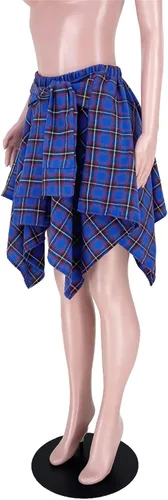 Vista 4 de Faldas a cuadros para mujer, cintura alta, nudo frontal, dobladillo asimétrico, mini falda patinadora