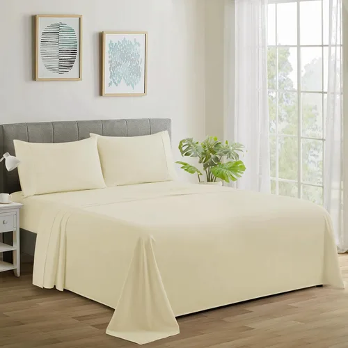 Vista 17 de Marina Decoration Juego de sábanas de 600 hilos de algodón percal de fibra larga ultra suave para todas las estaciones, 4 piezas con 2 fundas