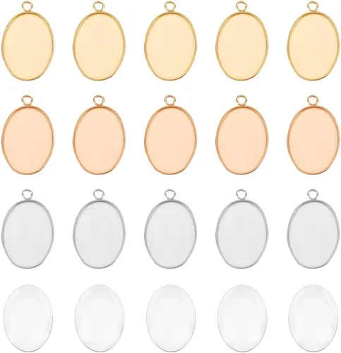 Vista 8 de UNICRAFTALE 40 juegos de 2 colores colgantes ovalados de 0.512 x 0.709 in para hacer colgantes de acero inoxidable y cabujón de vidrio transparente