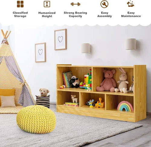 Vista 6 de Costzon Organizador de almacenamiento de juguetes para niños, almacenamiento escolar de 5 secciones para organizar libros, juguetes, estantería