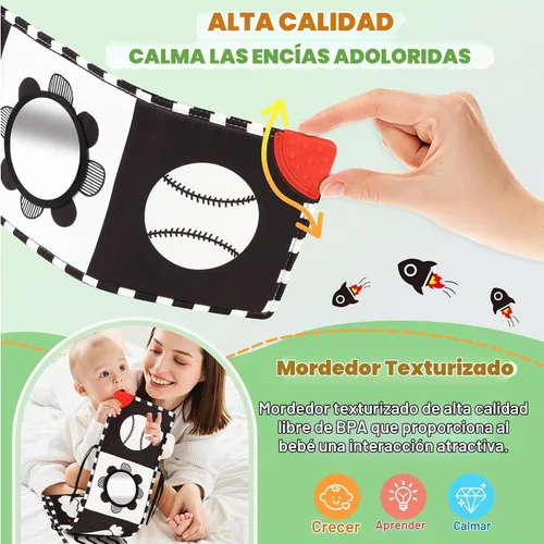 Vista 5 de BBWOO High Contrast Baby Toys for Newborn, Tummy Time Mirror