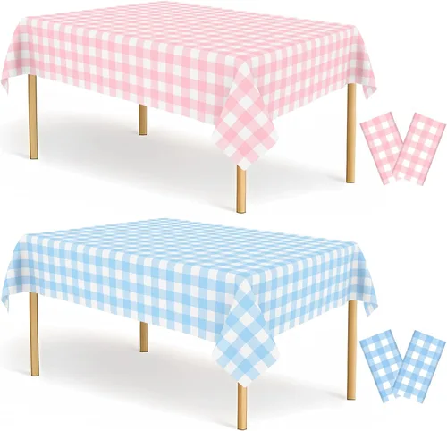 Vista 41 de Paquete de 2 manteles de plástico a cuadros en blanco y negro para fiestas, desechables de 54 x 108 pulgadas, mantel rectangular con bandera a