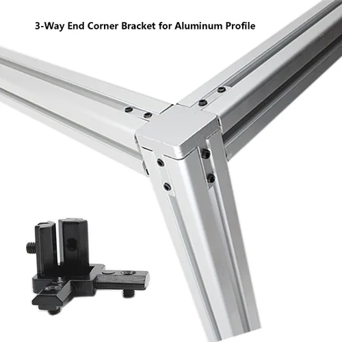 Vista 7 de 4 conectores de perfil de aluminio negro, serie 20, soporte de esquina de extremo de 3 vías, conector sólido con tornillo M4 para ranura en T