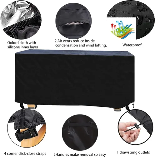 Vista 4 de Funda para mesa de patio, 51 pulgadas de largo x 29 pulgadas de ancho x 28 pulgadas de alto, resistente al agua, para todo tipo de clima, fundas
