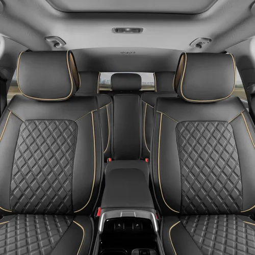 Vista 25 de MotorBox Meridian Series - Fundas de asiento de piel napa, fundas clásicas de asiento delantero, de piel sintética de alta calidad, color beige