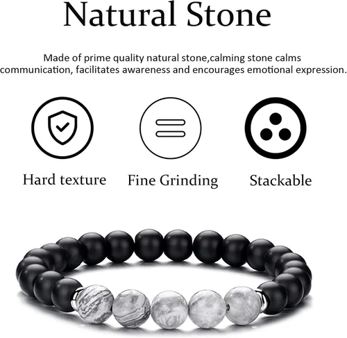Vista 5 de RANKEEF - Pulsera de ojo de tigre para hombre, elástica, ajustable, cuentas de vidrio color negro, 516 de pulgada