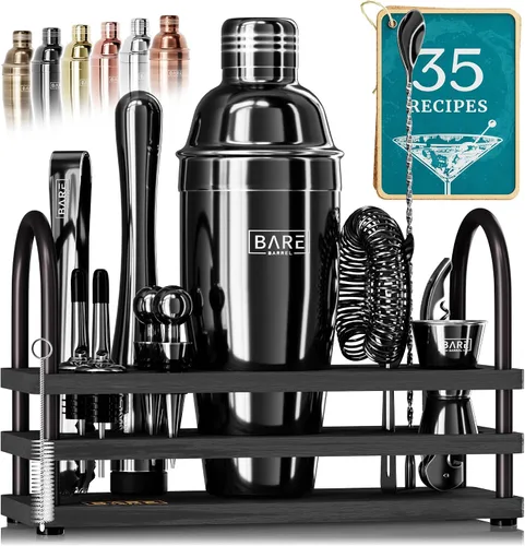 Vista 12 de BARE BARREL® Mixology Bartender Kit Bar Set Juego de coctelera de cócteles de 14 piezas Herramientas de mezcla de barware para martini