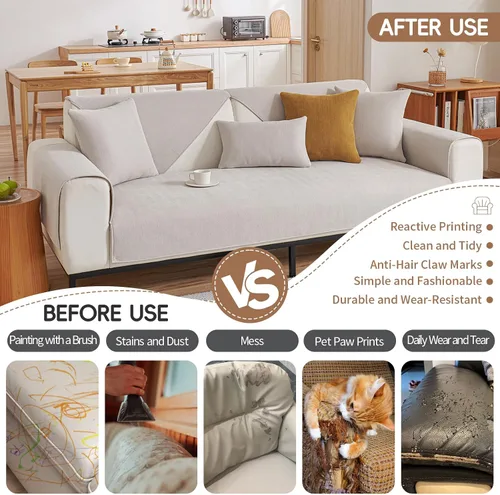 Vista 6 de STACYPIK Funda de sofá de espiga beige de verano, funda de sofá antideslizante refrescante para perros, protector de muebles para sofá de 2 a 3