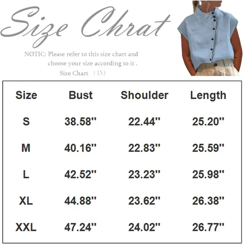 Vista 5 de Camisas con botones para mujer, estilo casual, color sólido, algodón, lino, cuello alto, manga corta, camisas básicas, S-2XL