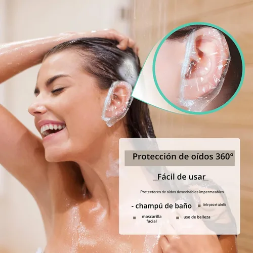 Vista 5 de Abnaok Paquete de 300 fundas desechables para los oídos para la ducha, tapones de plástico impermeables para la ducha, protectores de oídos