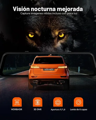 Vista 7 de WOLFBOX G850 PRO 4K Espejo Dash Cam con ADAS y BSD, espejo retrovisor inteligente con WiFi de 5.8 GHz, control de voz, cámara de 12 pulgadas incluye